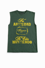 Load image into Gallery viewer, TU ANSIEDAD TE ESTA MINTIENDO CUT OFF T-SHIRT FOREST GREEN
